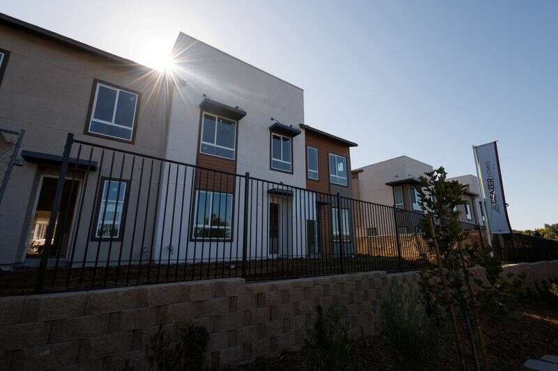 File Photo: New Contemporary Attached Residential Homes Are Shown Under Construction In California
